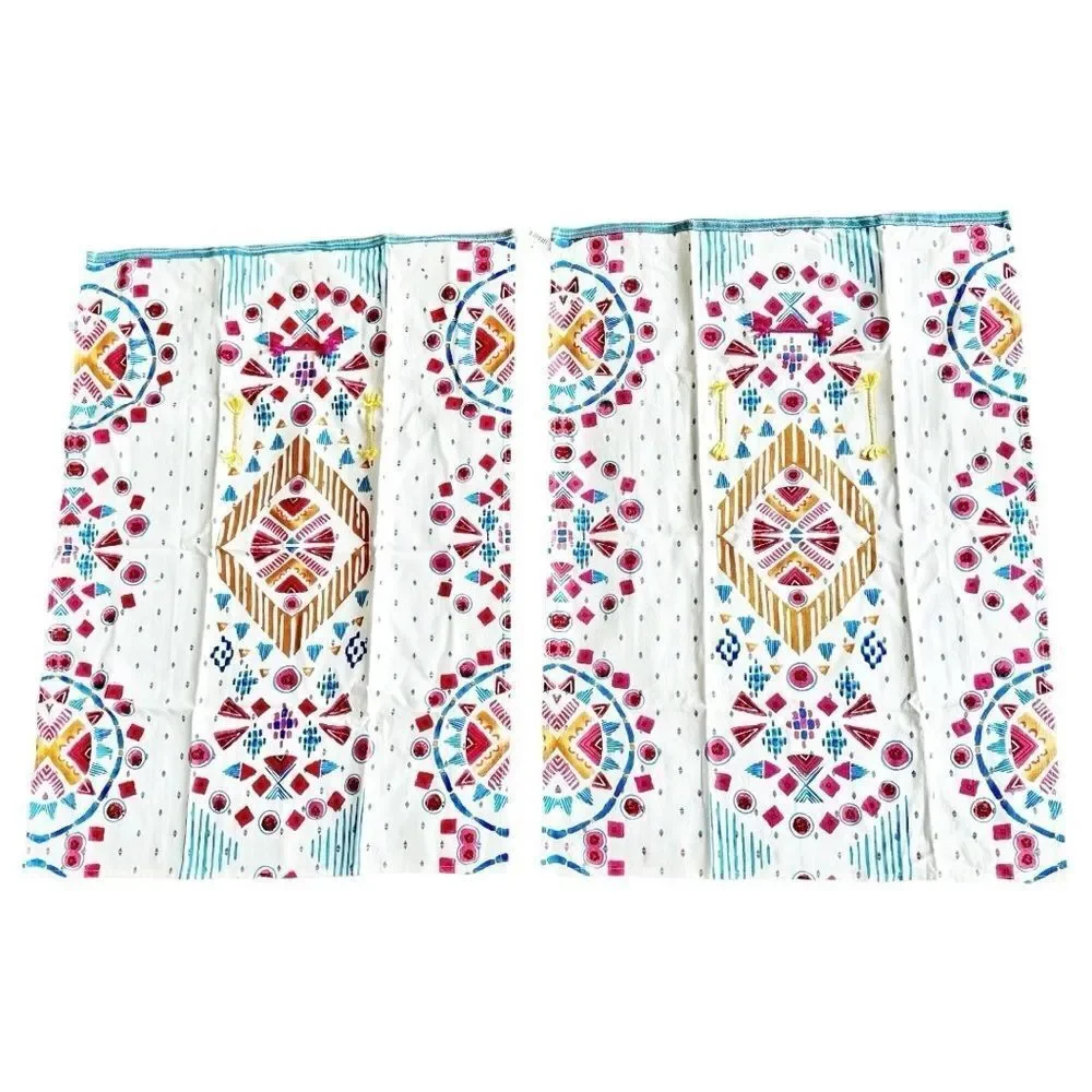Anthropologie Set of 2 Colorful Printed Kitchen Dish Towels. 21x28 Inches. NEW.